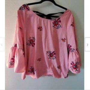 Nine West XL Striped Embroidered Boho Top